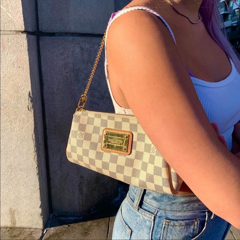 Louis Vuitton Azur Damier Canvas Eva Clutch Shoulder Bag